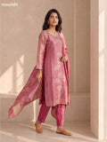 Mauve Pink Tissue Embroidery Work Straight Suit