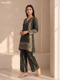 Dark Green Art Tussar Embroidery Work Short Kurti Set