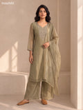 Elaichi Green Crush Tissue Embroidery Work Straight Suit