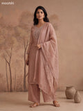 Dark Peach Crush Tissue Embroidery Work Straight Suit