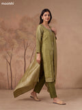 Mehendi Green Tissue Embroidery Work Straight Suit