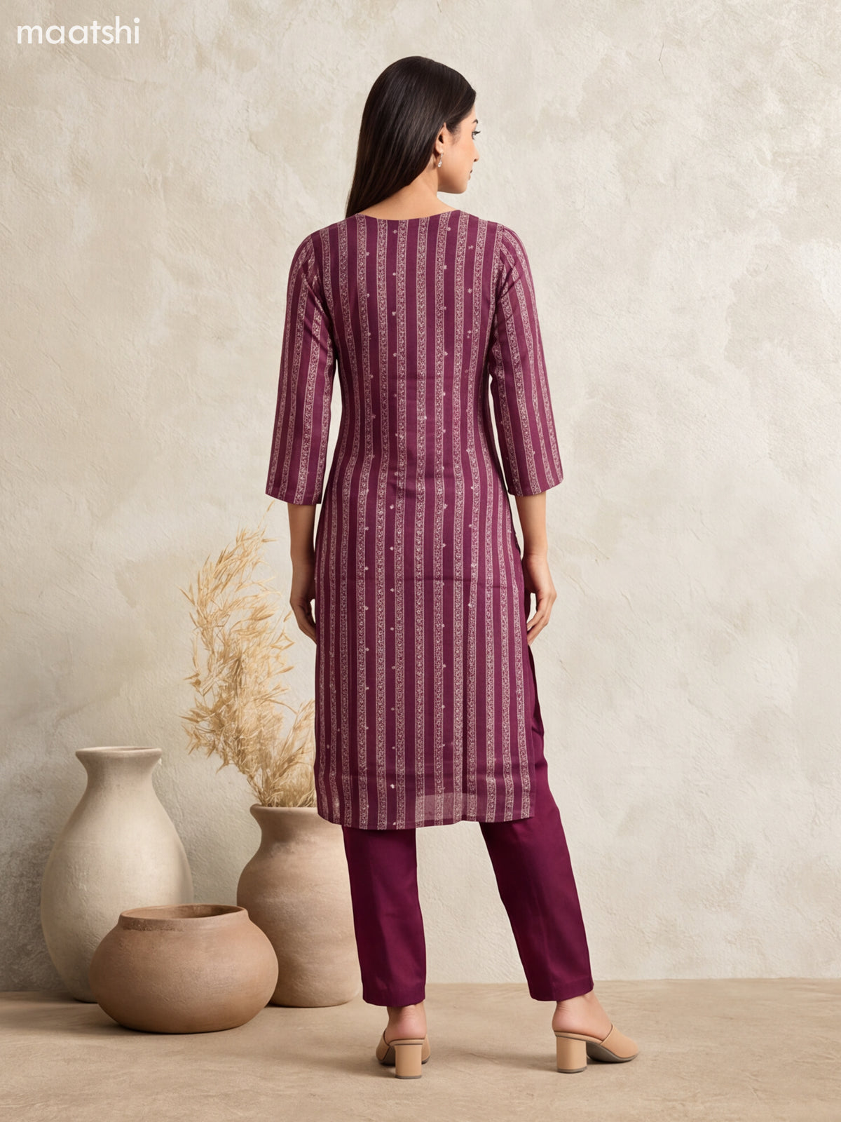 Deep Wine Art Silk Printed & Embroidery Work Straight Suit