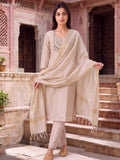 Biege Tissue Embroidery Work Straight Suit