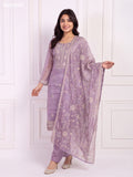Lavender and Gold Tissue Embroidery Work Straight Suit