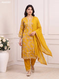 Yellow Cotton Floral Printed & Embroidery Work Staright Suit