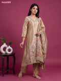 Biege Tissue Embroidery Work A-Line Suit