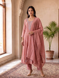 Peach Mul Chanderi Embroidery & Mirror Work Anarkali Suit