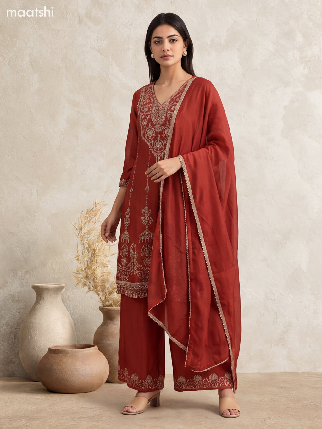 Brown Art Silk Embroidery Work Anarkali Suit