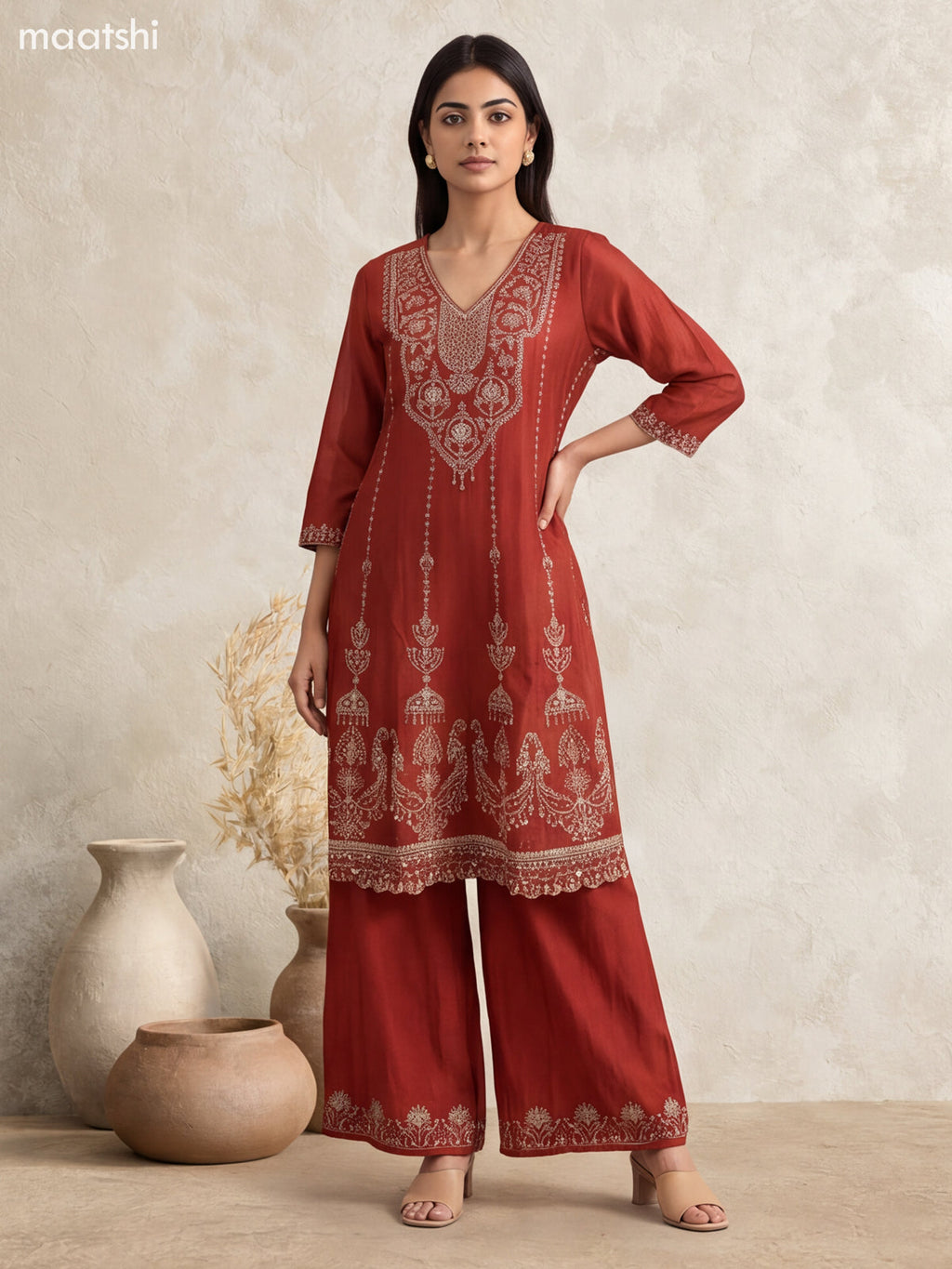 Brown Art Silk Embroidery Work Anarkali Suit