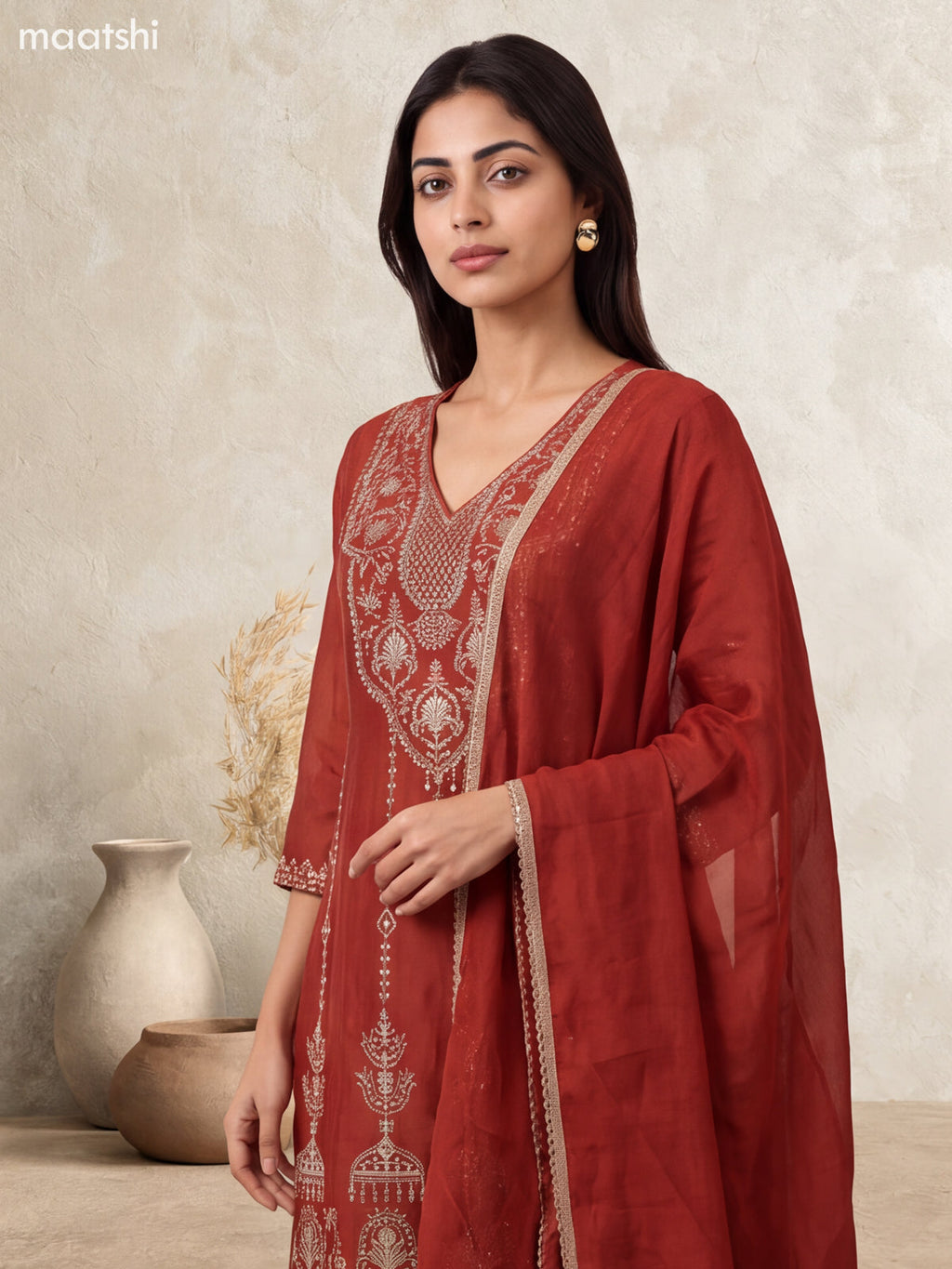 Brown Art Silk Embroidery Work Anarkali Suit