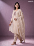 Cream and Brown Tissue Embroidery Work Straight Suit