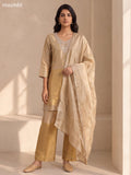 Biege and Gold Tissue Embroidery Work Short Straight Suit