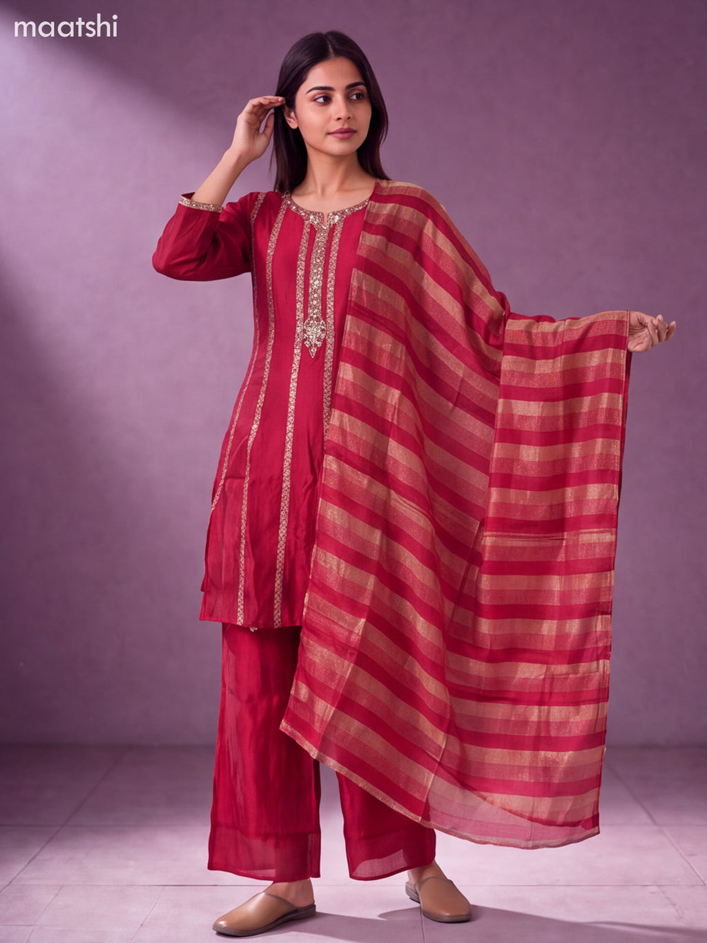Maroon Art Silk With Embroidery Work Anarkali Suit