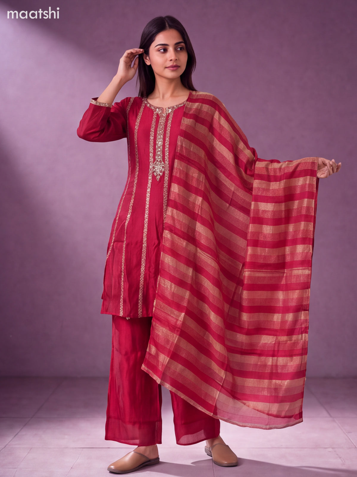Maroon Art Silk With Embroidery Work Anarkali Suit
