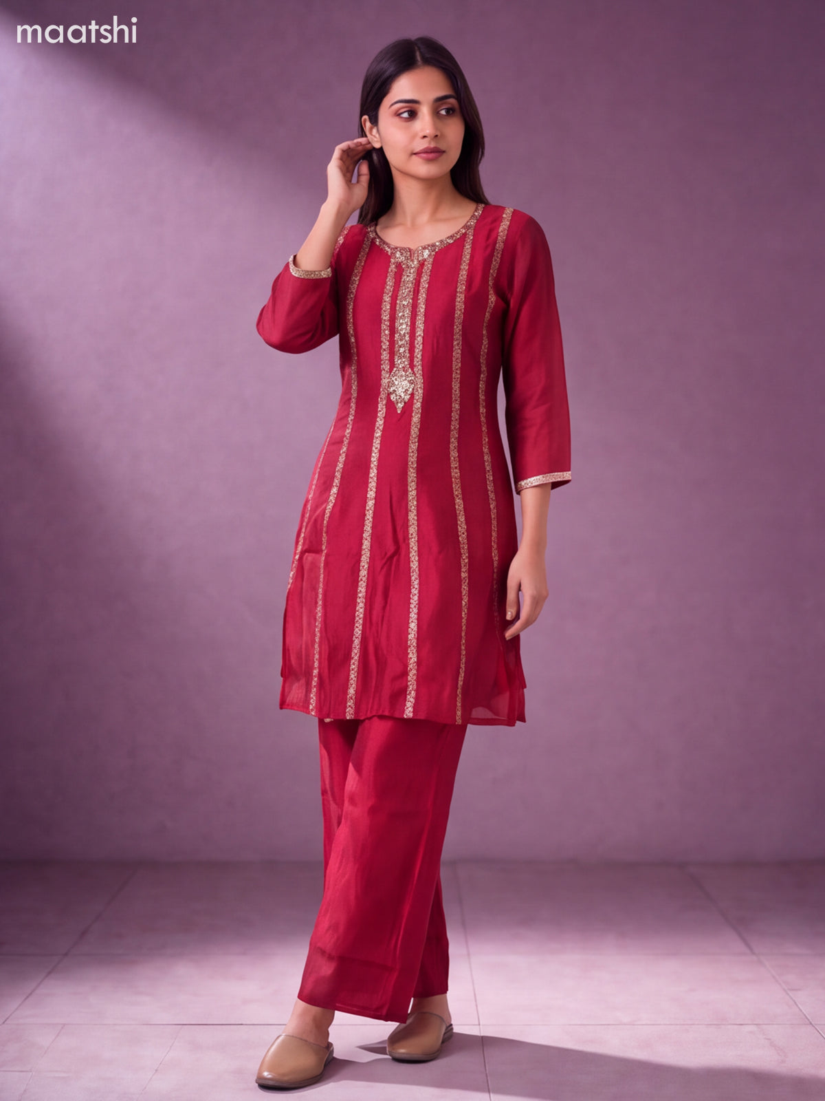 Maroon Art Silk With Embroidery Work Anarkali Suit
