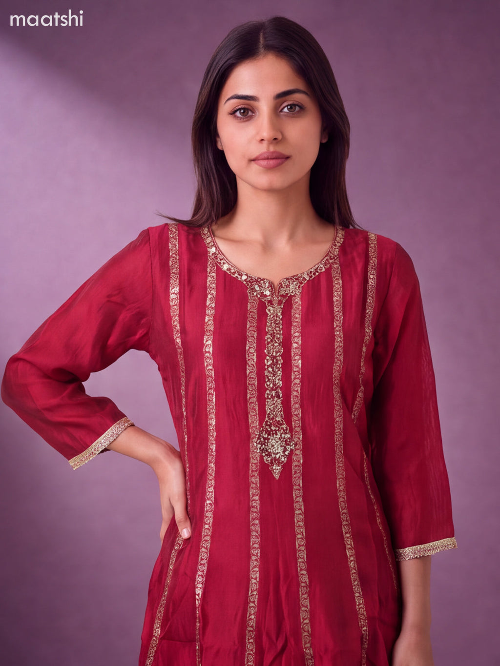 Maroon Art Silk With Embroidery Work Anarkali Suit