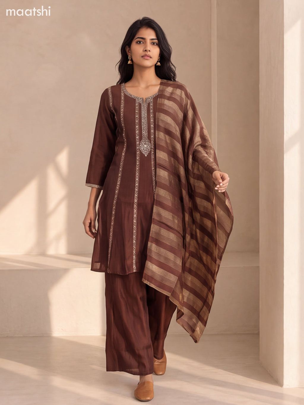 Brown Art Silk With Embroidery Work Anarkali Suit