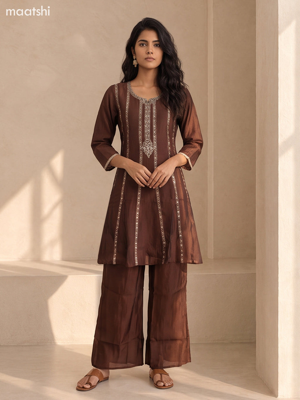 Brown Art Silk With Embroidery Work Anarkali Suit