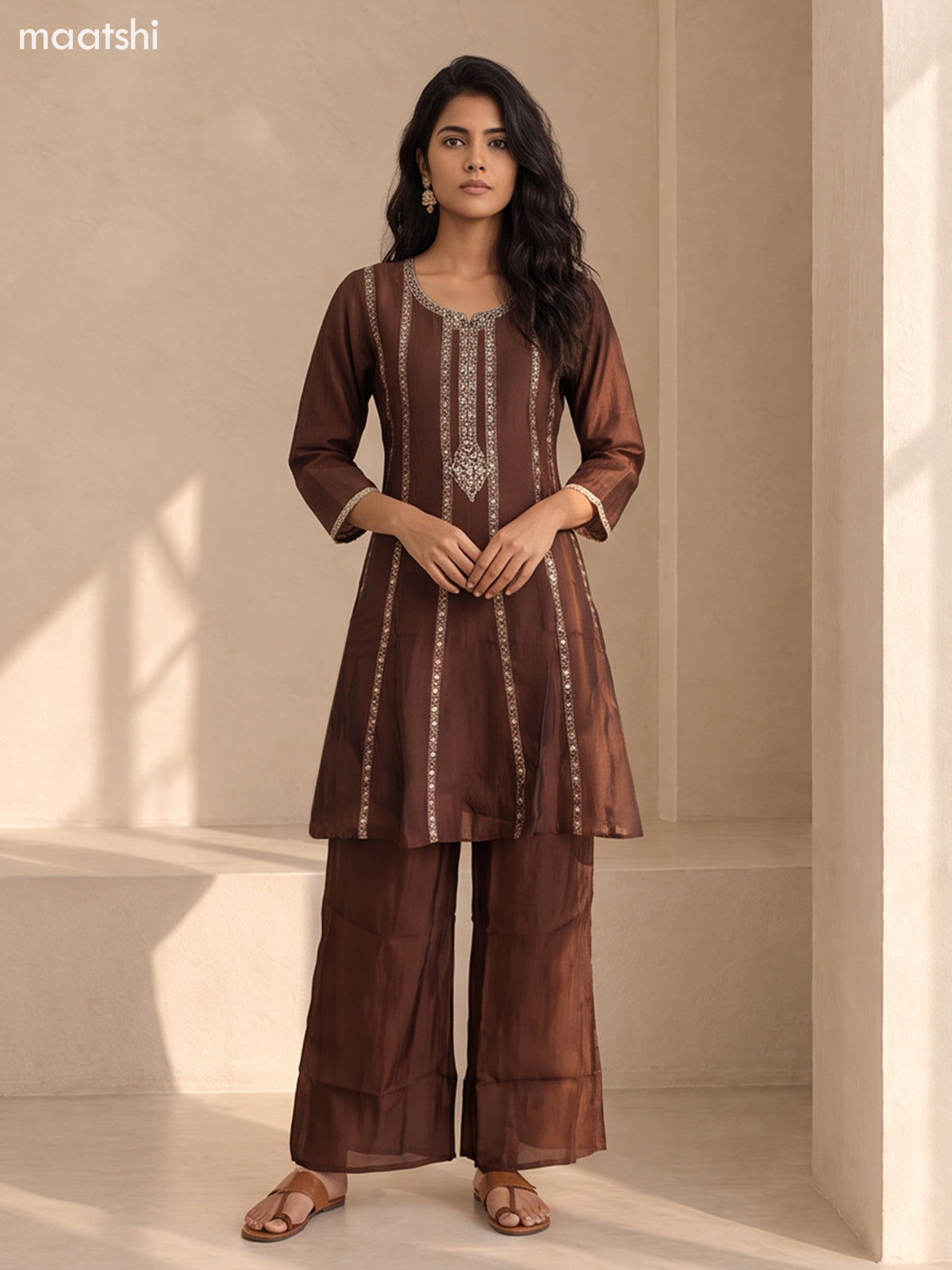Brown Art Silk With Embroidery Work Anarkali Suit