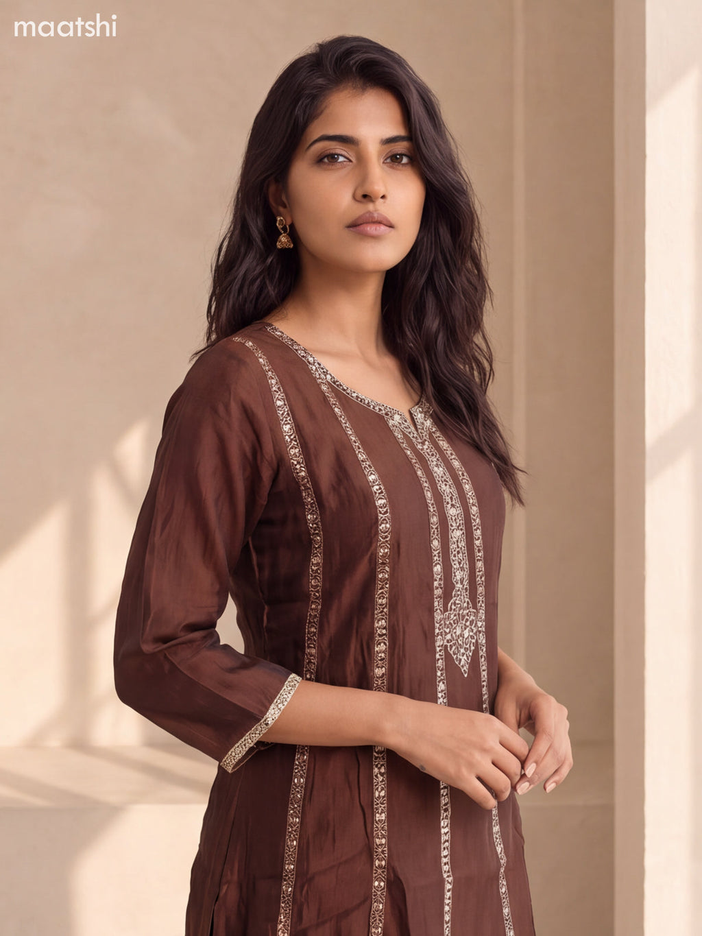 Brown Art Silk With Embroidery Work Anarkali Suit