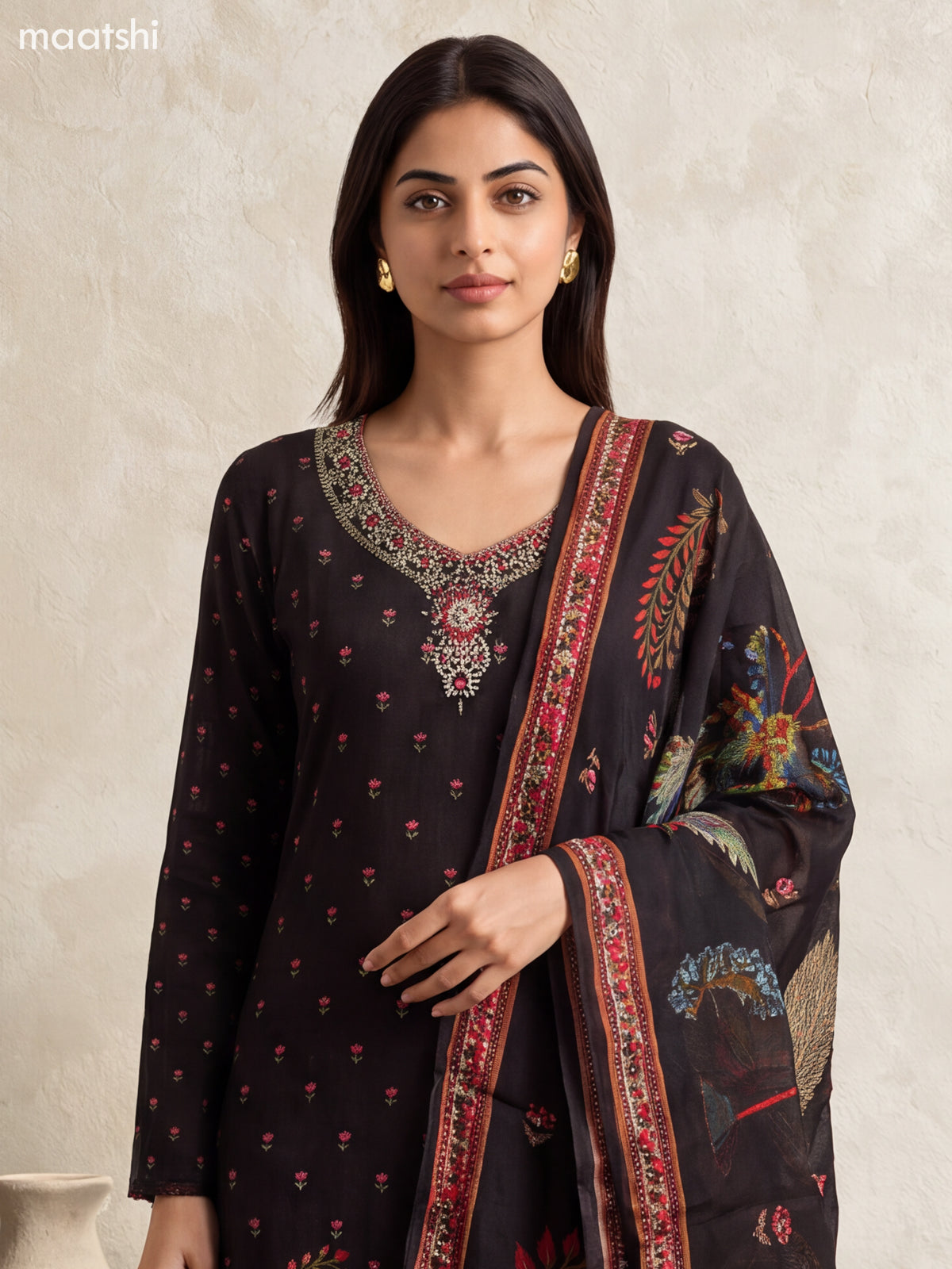 Black Art Silk Printed & Embroidery Work Anarkali Suit