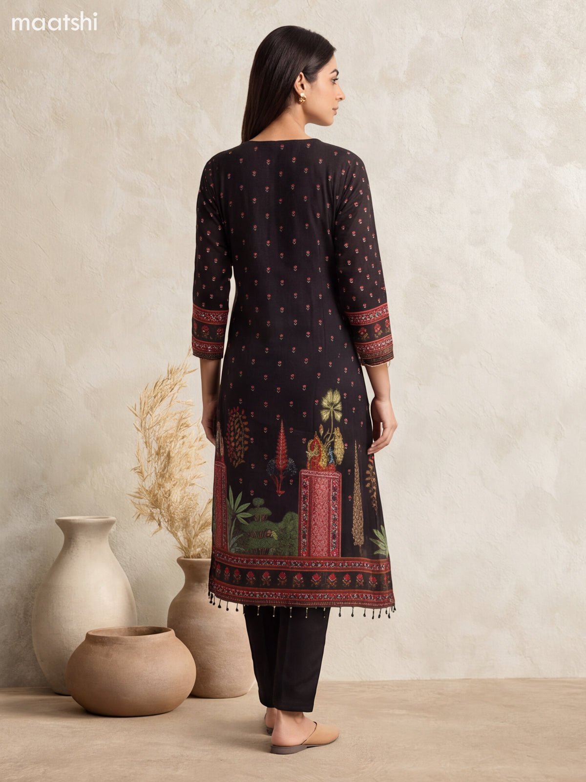 Black Art Silk Printed & Embroidery Work Anarkali Suit