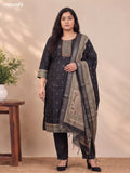 Black and Beige Art Tussar Embroidery Work Straight Suit