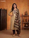 Biege and Coffee Brown Tissue Embroidery Work Anarkali Suit