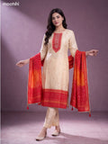 Cream and Rustic Orange Crepe Silk Floral Printed & Embroidery Work Straight Suit