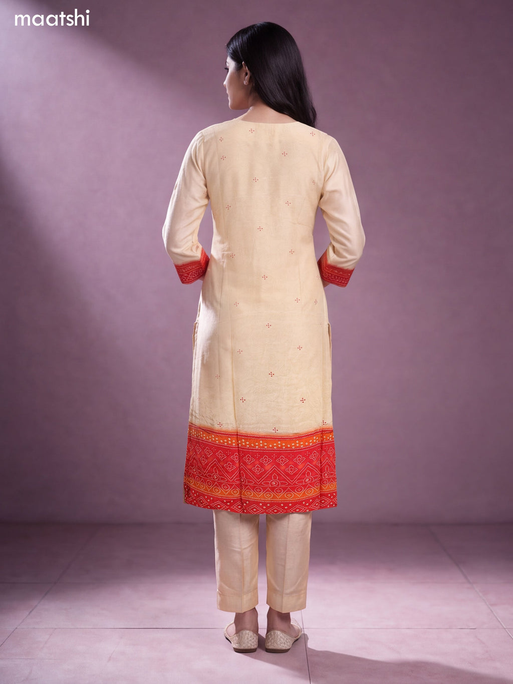 Cream and Rustic Orange Crepe Silk Floral Printed & Embroidery Work Straight Suit
