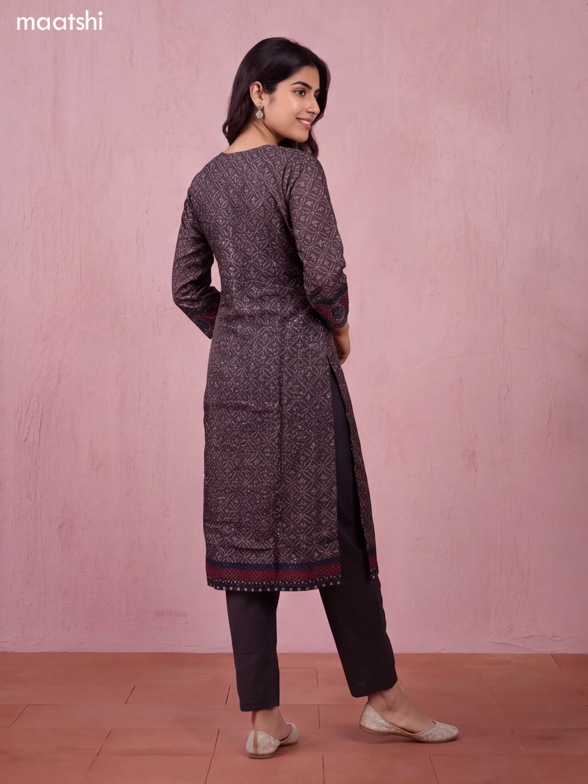 Brown and Navy Blue Art Tussar Ajrakh Prints & Embroidery Straight Suit