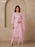 Pastel Pink Tissue Embroidery Work Straight Suit