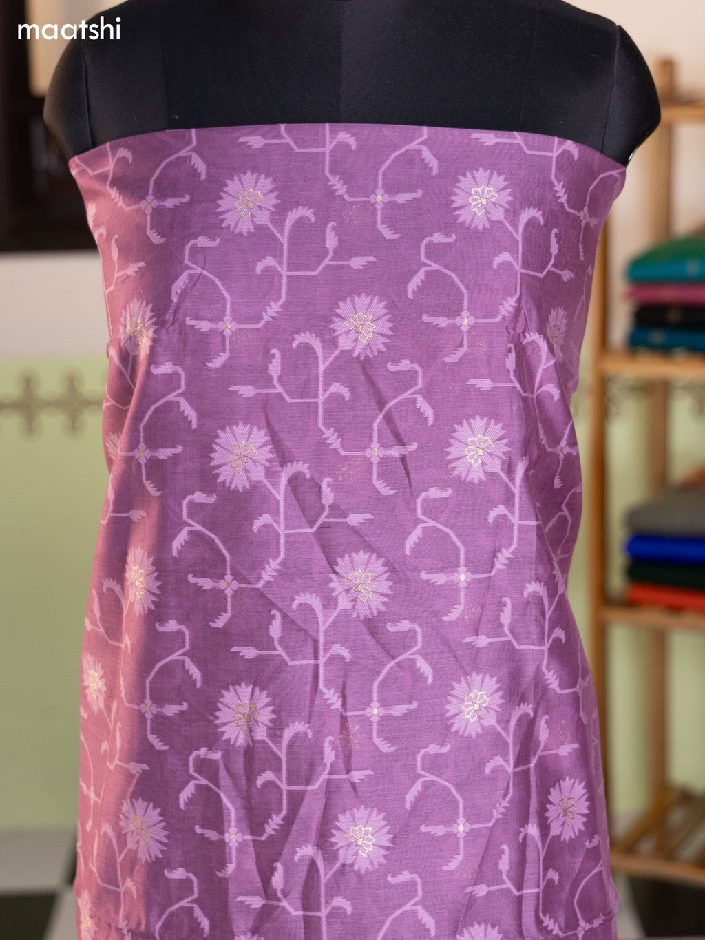 Lavender and Mauve Pink Chanderi Dress Material With Thread Weaves and Bottom & Banarasi Style Dupatta