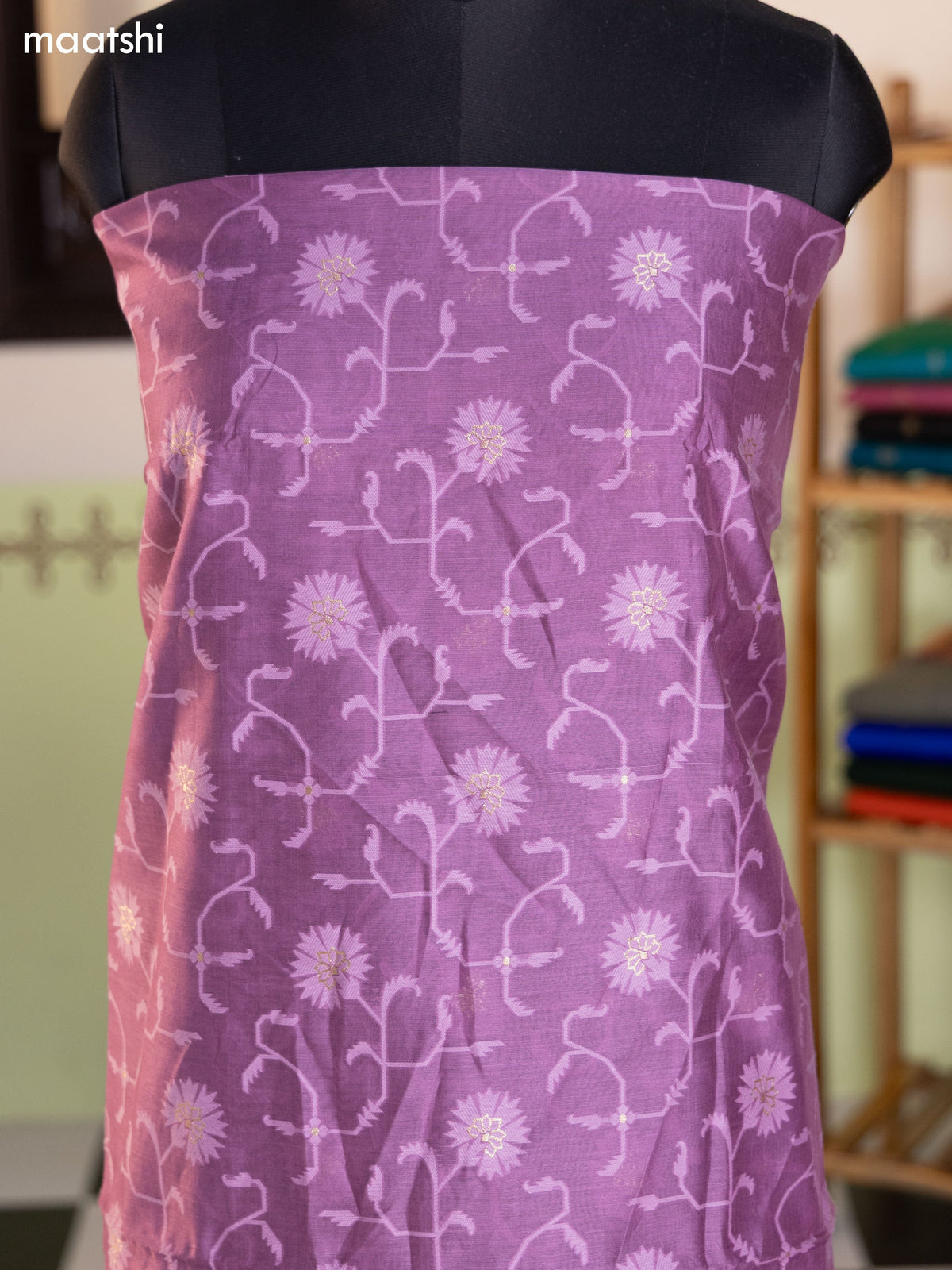 Lavender and Mauve Pink Chanderi Dress Material With Thread Weaves and Bottom & Banarasi Style Dupatta