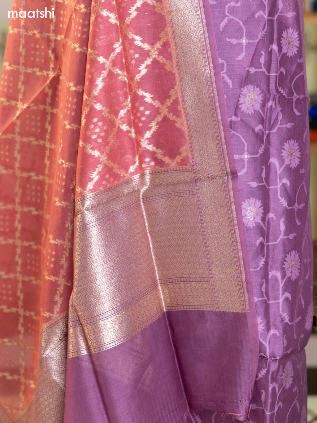 Lavender and Mauve Pink Chanderi Dress Material With Thread Weaves and Bottom & Banarasi Style Dupatta