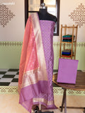 Lavender and Mauve Pink Chanderi Dress Material With Thread & Zari Weaves and Bottom & Banarasi Style Dupatta