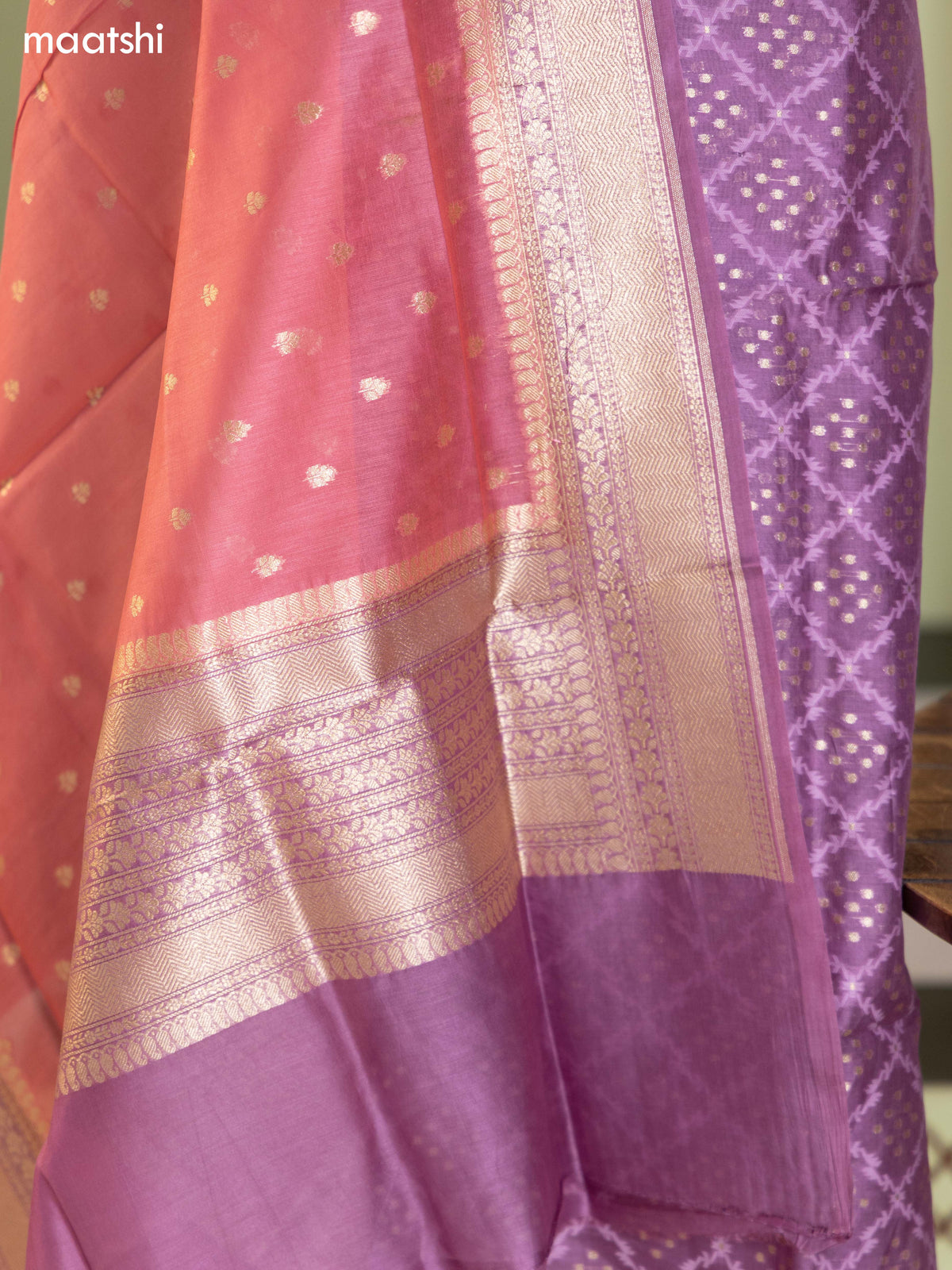 Lavender and Mauve Pink Chanderi Dress Material With Thread & Zari Weaves and Bottom & Banarasi Style Dupatta