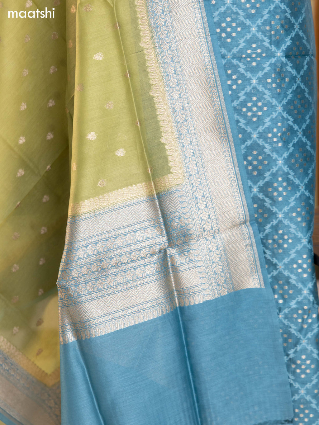 Teal Blue and Olive Green Chanderi Dress Material With Thread & Zari Weaves and Bottom & Banarasi Style Dupatta