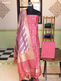 Pink and Pastel Purple Chanderi Dress Material With Thread & Zari Buttas and Bottom & Banarasi Style Dupatta
