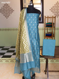 Teal Blue and Olive Green Chanderi Dress Material With Thread & Zari Buttas and Bottom & Banarasi Style Dupatta