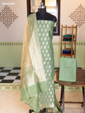 Pale Green and Sandal Chanderi Dress Material With Thread & Zari Buttas and Bottom & Banarasi Style Dupatta