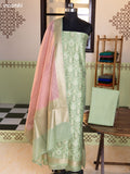 Sap Green and Mild Pink Chanderi Dress Material With Allover Thread & Zari Weaves and Bottom & Banarasi Style Dupatta