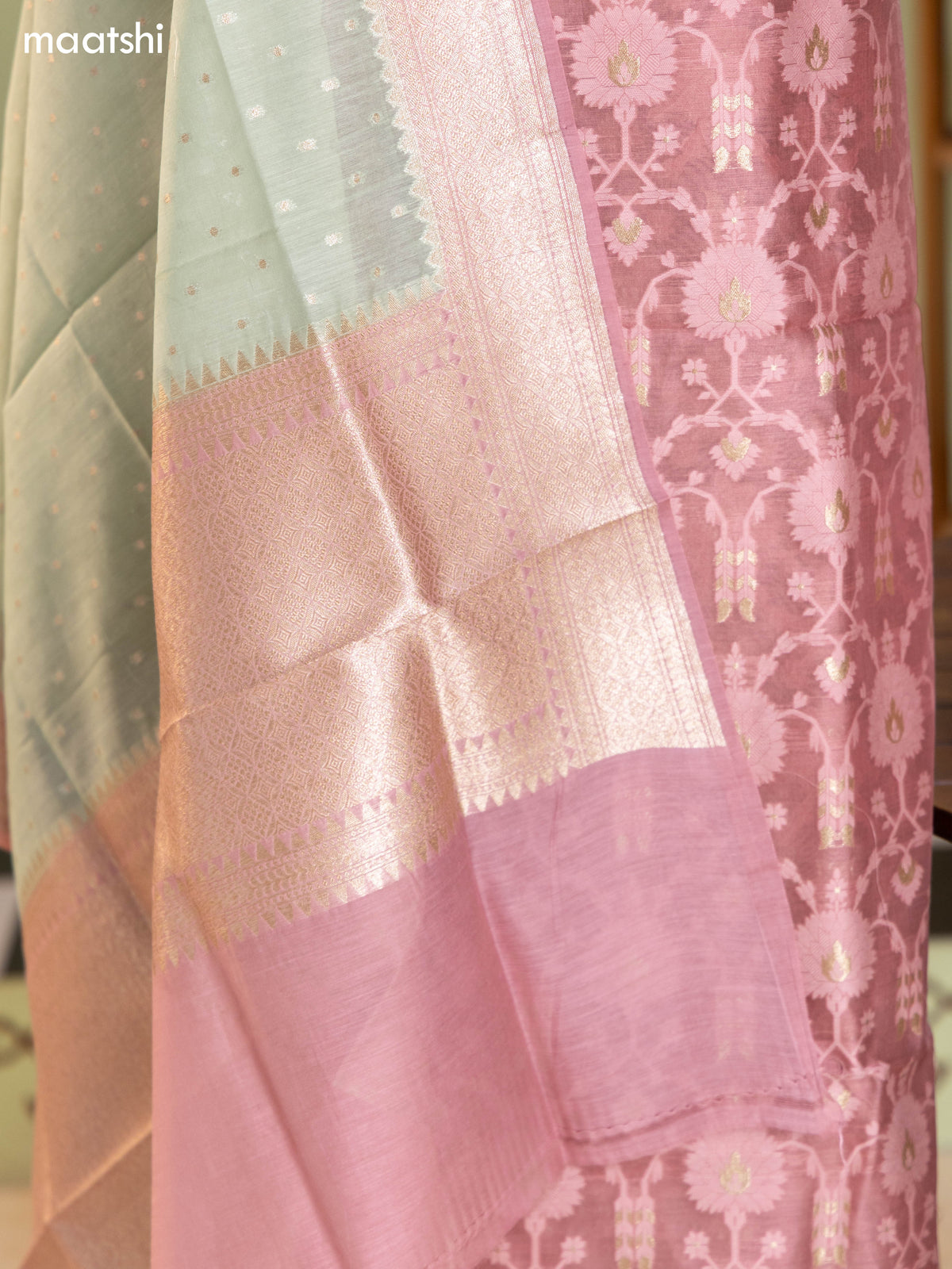 Pastel Brown and Mild Green Chanderi Dress Material With Allover Thread & Zari Weaves and Bottom & Banarasi Style Dupatta