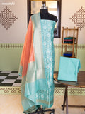 Pastel Green and Peach Pink Chanderi Dress Material With Allover Thread & Zari Weaves and Bottom & Banarasi Style Dupatta