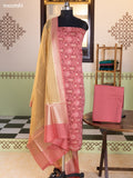 Peach Pink and Sandal Chanderi Dress Material With Allover Thread & Zari Weaves and Bottom & Banarasi Style Dupatta