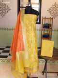 Mild Yellow and Peach Chanderi Dress Material With Allover Thread & Zari Weaves and Bottom & Banarasi Style Dupatta