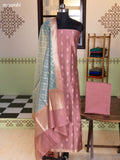 Mauve Pink and Bluish Grey Chanderi Dress Material With Thread & Zari Buttas and Bottom & Banarasi Style Dupatta