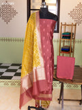 Mauve Pink and Lime Yellow Chanderi Dress Material With Thread & Zari Buttas and Bottom & Banarasi Style Dupatta