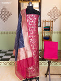 Magenta Pink and Blue Chanderi Dress Material With Pichwai Design & Zari Weaves and Bottom & Banarasi Style Dupatta