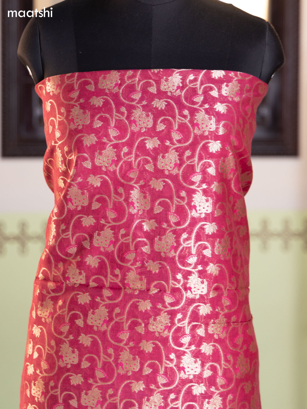 Magenta Pink and Blue Chanderi Dress Material With Pichwai Design & Zari Weaves and Bottom & Banarasi Style Dupatta